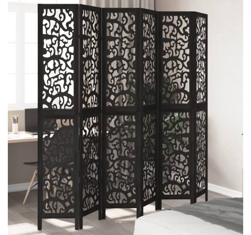 vidaXL Paravent, 6-tlg. Paravent Schwarz Massivholz Paulownia von vidaXL