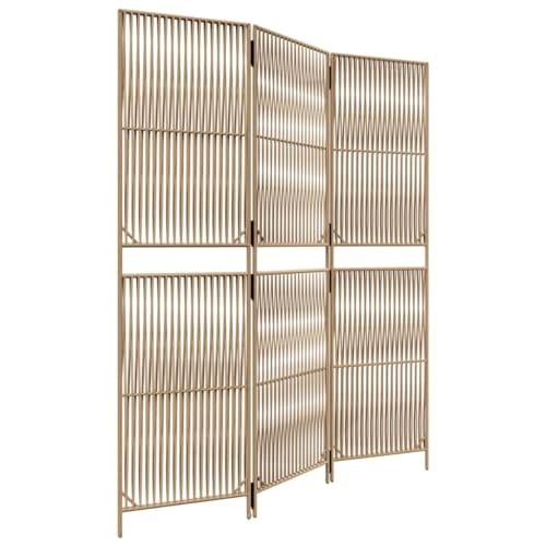 vidaXL Paravent 3-TLG., Raumteiler Linien-Webdesign Faltdesign, Trennwand Sichtschutz für Innen Außen, Spanische Wand Raumtrenner, Beige Poly Rattan von vidaXL