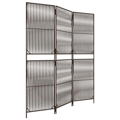 vidaXL Paravent 3-TLG., Raumteiler Linien-Webdesign Faltdesign, Trennwand Sichtschutz für Innen Außen, Spanische Wand Raumtrenner, Braun Poly Rattan von vidaXL