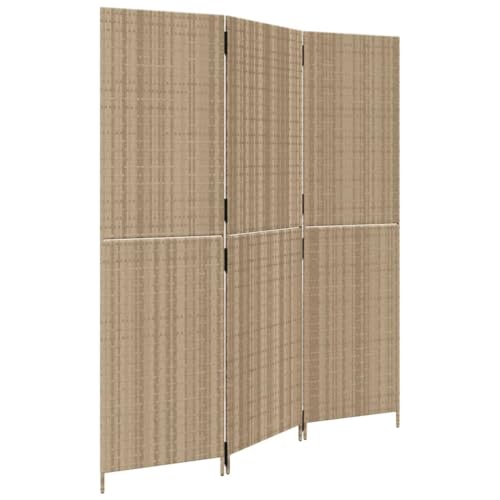 vidaXL Paravent 3-TLG., Raumteiler Faltdesign Stahlrahmen, Trennwand Sichtschutz für Innen Außen, Spanische Wand Raumtrenner, Beige Poly Rattan von vidaXL