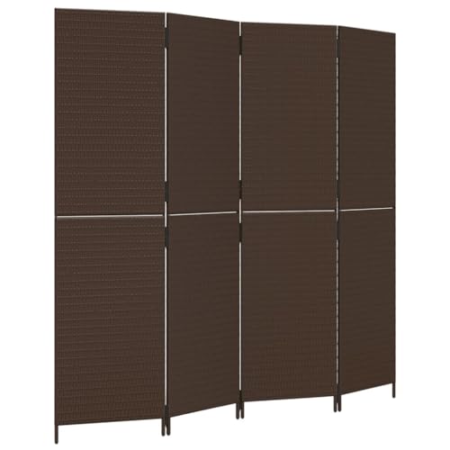 vidaXL Paravent 4-TLG., Raumteiler Faltdesign Stahlrahmen, Trennwand Sichtschutz für Innen Außen, Spanische Wand Raumtrenner, Braun Poly Rattan von vidaXL