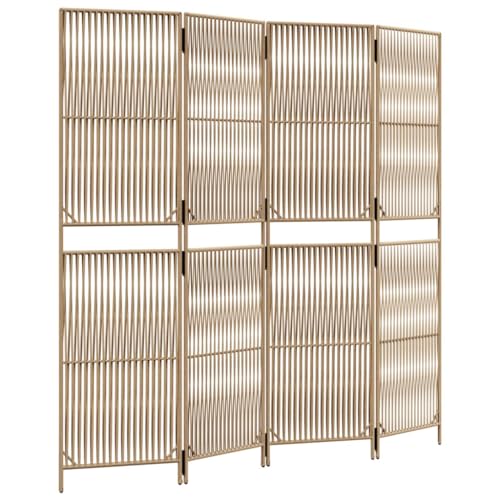 vidaXL Paravent 4-TLG., Raumteiler Linien-Webdesign Faltdesign, Trennwand Sichtschutz für Innen Außen, Spanische Wand Raumtrenner, Beige Poly Rattan von vidaXL