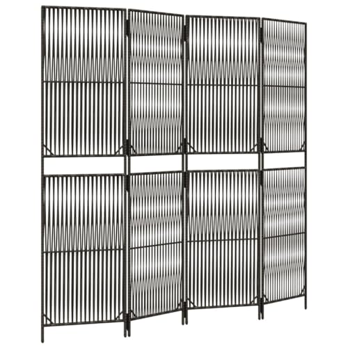 vidaXL Paravent 4-TLG., Raumteiler Linien-Webdesign Faltdesign, Trennwand Sichtschutz für Innen Außen, Spanische Wand Raumtrenner, Grau Poly Rattan von vidaXL