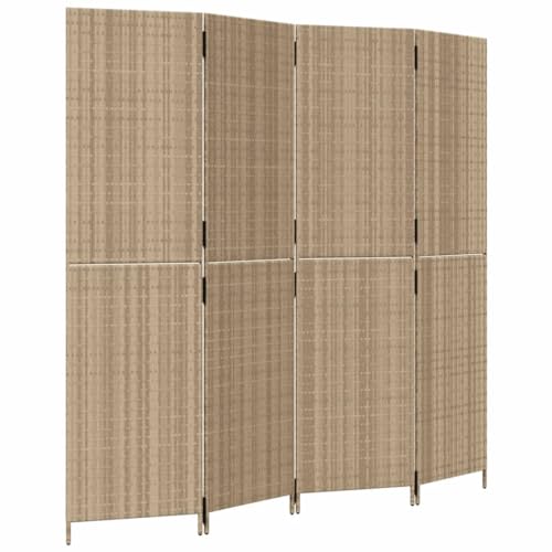 vidaXL Paravent 4-TLG., Raumteiler Faltdesign Stahlrahmen, Trennwand Sichtschutz für Innen Außen, Spanische Wand Raumtrenner, Beige Poly Rattan von vidaXL