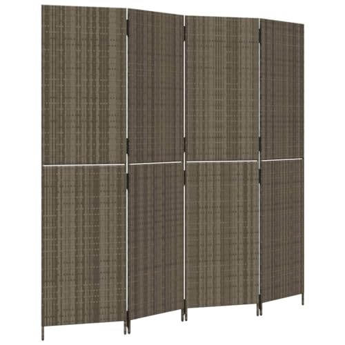 vidaXL Paravent 4-TLG., Raumteiler Faltdesign Stahlrahmen, Trennwand Sichtschutz für Innen Außen, Spanische Wand Raumtrenner, Grau Poly Rattan von vidaXL