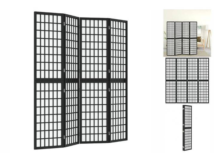 vidaXL Paravent 4-tlg Paravent Japanischer Stil Faltbar 160x170 cm Schwarz Raumteiler, schwarz von vidaXL