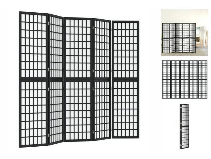 vidaXL Paravent 5-tlg Paravent Japanischer Stil Faltbar 200x170 cm Schwarz Raumteiler, schwarz von vidaXL