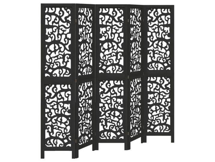 vidaXL Paravent 5-tlg Raumteiler Paravent Trennwand Spanische Wand Schwarz Massivholz, schwarz von vidaXL