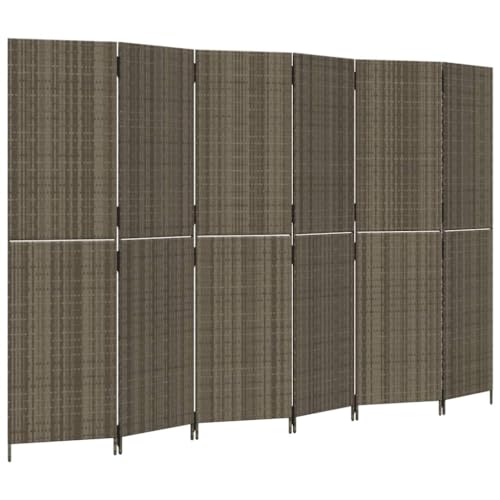 vidaXL Paravent 6-TLG., Raumteiler Faltdesign Stahlrahmen, Trennwand Sichtschutz für Innen Außen, Spanische Wand Raumtrenner, Grau Poly Rattan von vidaXL