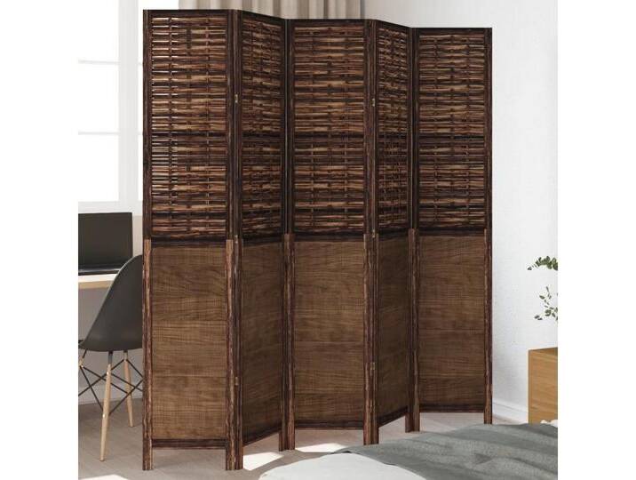 vidaXL Paravent Paravent Trennwand 5-tlg Raumteiler Dunkelbraun Massivholz Paulownia, braun von vidaXL