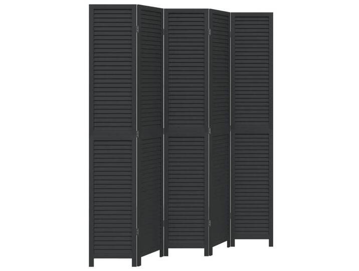 vidaXL Paravent Paravent Trennwand 5-tlg Raumteiler Schwarz Massivholz Paulownia, schwarz von vidaXL