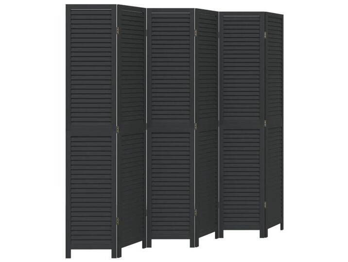 vidaXL Paravent Paravent Trennwand 6-tlg Raumteiler Schwarz Massivholz Paulownia, schwarz von vidaXL