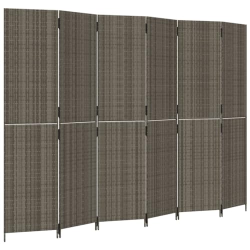 vidaXL Paravent 6-TLG., Raumteiler Faltdesign Stahlrahmen, Trennwand Sichtschutz für Innen Außen, Spanische Wand Raumtrenner, Grau Poly Rattan von vidaXL