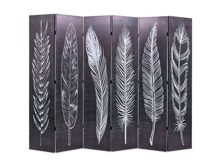 vidaXL Paravent Raumteiler klappbar 228 x 170 cm Federn Schwarz-Weiß, schwarz von vidaXL