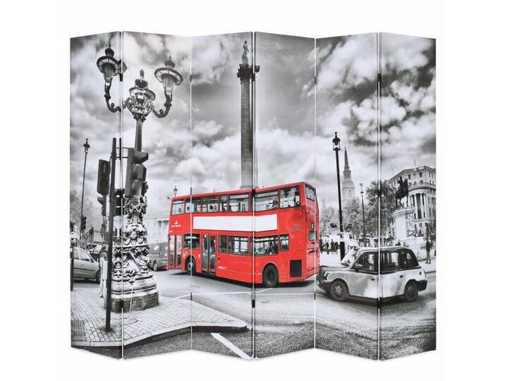 vidaXL Paravent Raumteiler klappbar 228 x 170 cm London Bus Schwarz-Weiß, schwarz von vidaXL