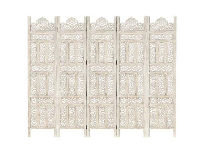 vidaXL Paravent Raumteiler spanische Wand Trennwand 5tlg Paravent Handgeschnitzt Weiß, beige von vidaXL