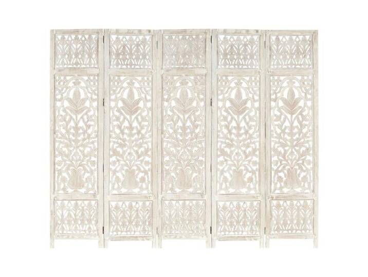 vidaXL Paravent Raumteiler spanische Wand Trennwand 5tlg Paravent Handgeschnitzt Weiß, bunt von vidaXL
