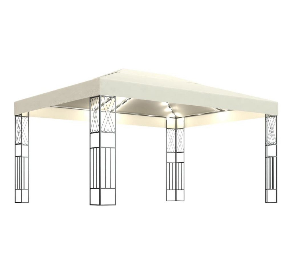 vidaXL Partyzelt Pavillon mit LED-Lichterkette 3x3 m Creme Stoff von vidaXL