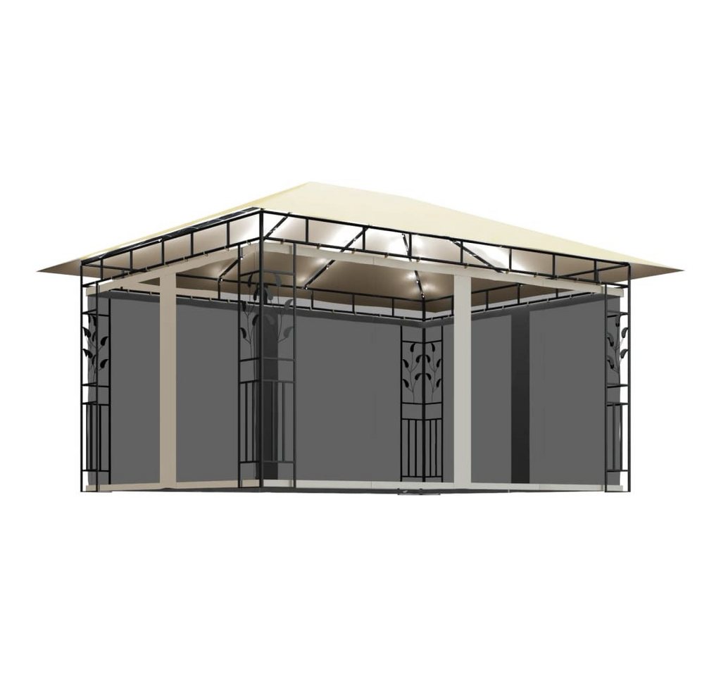 vidaXL Partyzelt Pavillon mit Moskitonetz & LED-Lichterkette 4x3x2,73m Cremeweiß von vidaXL