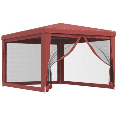 vidaXL Partyzelt mit 4 Mesh-Seitenwänden Gartenzelt Festzelt Pavillon Zelt Gartenpavillon Gazebo Gartenlaube Bierzelt Faltzelt Camping Rot 3x4 m HDPE von vidaXL