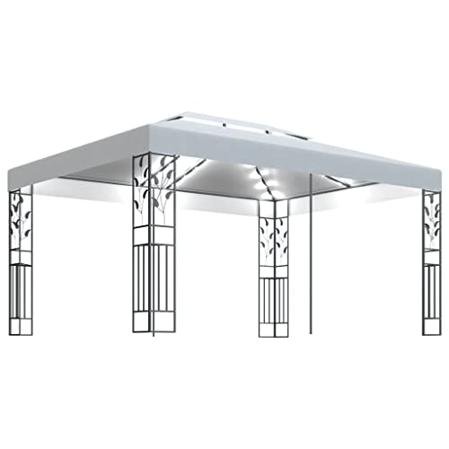 vidaXL Pavillon mit Doppeldach LED Lichterketten Gartenzelt Partyzelt Festzelt Gartenpavillon Bierzelt Garten Zelt Outdoor Terrasse 3x4m Weiß von vidaXL