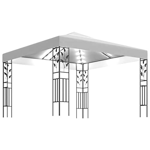 vidaXL Pavillon mit LED Lichterketten Gartenzelt Partyzelt Festzelt Gartenpavillon Bierzelt Garten Zelt Outdoor Terrasse 3x3m Weiß 180g/m² von vidaXL