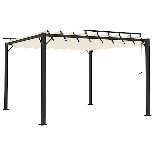 vidaXL Pavillon mit Lamellendach Pergola Sonnenschutz Gartenzelt Sonnendach Gartenpavillon Terrassendach Überdachung 3x3m Creme Stoff Aluminium von vidaXL