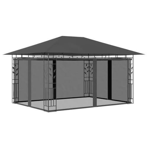 vidaXL Pavillon mit Moskitonetz Witterungsbeständig Partyzelt Gartenzelt Gartenpavillon Festzelt Garten Zelt Bierzelt 4x3x2,73m Anthrazit 180g/m² von vidaXL