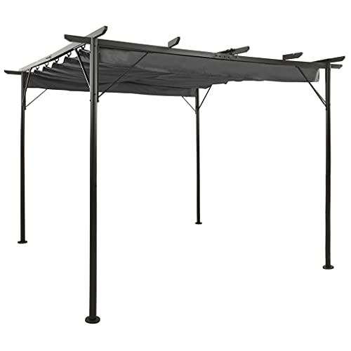 vidaXL Pergola mit Ausziehbarem Dach Pavillon Sonnenschutz Gartenpavillon Überdachung Terrasse Gartenzelt Anthrazit 3x3m Stahl 180g/m² von vidaXL