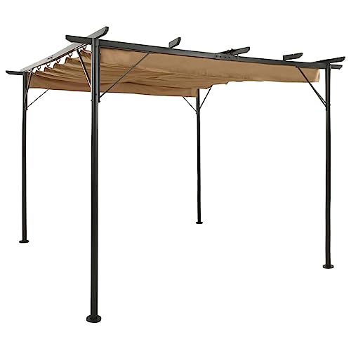 vidaXL Pergola mit Ausziehbarem Dach Pavillon Sonnenschutz Gartenpavillon Überdachung Terrasse Gartenzelt Taupe 3x3m Stahl 180g/m² von vidaXL