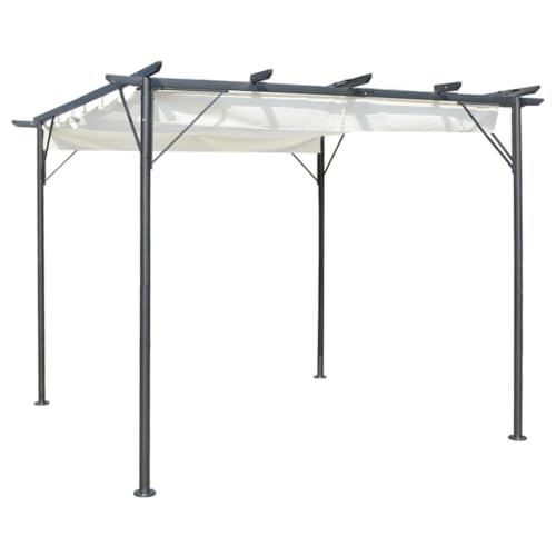 vidaXL Pergola mit Versenkbarem Dach Schiebedach Terrassenüberdachung Garten Pavillon Sonnenschutz Terrassen Überdachung Cremeweiß 3x3m Stahl von vidaXL