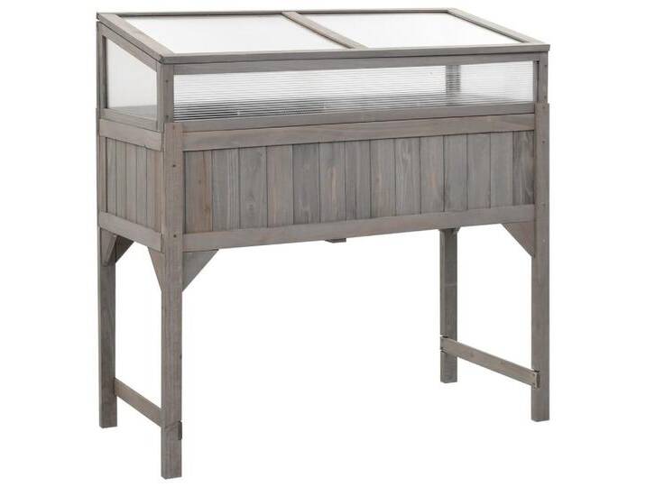 vidaXL Pflanztisch Hochbeet mit Gewächshaus 110x54x120 cm Massivholz Tanne Anzucht mit De, grau von vidaXL