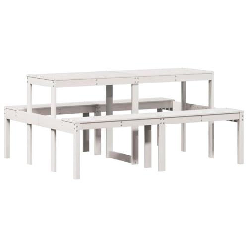 vidaXL Picknicktisch, Picknick Sitzgruppe Latten-Design, 1 Tisch mit 2 Bänken Biertisch Bierbank, Gartenmöbel Sitzgarnitur, Massivholz Kiefer von vidaXL