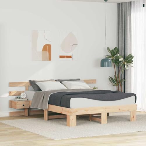 vidaXL Plattformbett Rahmen Natur 140 x 200 cm aus Kiefernholz. Kein Boxspring nötig. Integrierte Nachttische mit Schubladen. Leicht zu reinigen. Für den Innenbereich. von vidaXL