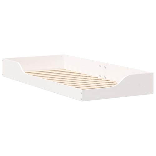 vidaXL Plattformbett aus massivem Kiefernholz in Weiß mit moderner, mattschwarzer Oberfläche - 80 x 210 cm. Merkmale: Stabiler Lattenrost, Nachttisch, einfacher Aufbau, geeignet für Zwei Personen, un von vidaXL