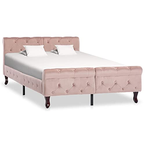 vidaXL Polsterbett Bett Doppelbett Bettgestell Bettrahmen Lattenrost Schlafzimmerbett Ehebett Schlafzimmermöbel Rosa Samt 120x200cm von vidaXL