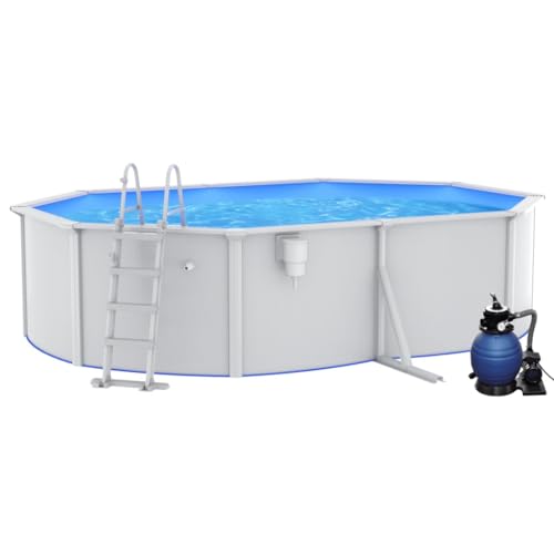 vidaXL Pool mit Sandfilterpumpe Leiter Swimmingpool Schwimmbad Schwimmbecken Familienpool Gartenpool Planschbecken Aufstellpool Frame Pool 490x360x120 cm von vidaXL