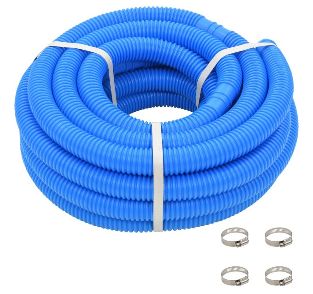 vidaXL Poolbodensauger Poolschlauch mit Klammern Blau 38 mm 12 m von vidaXL