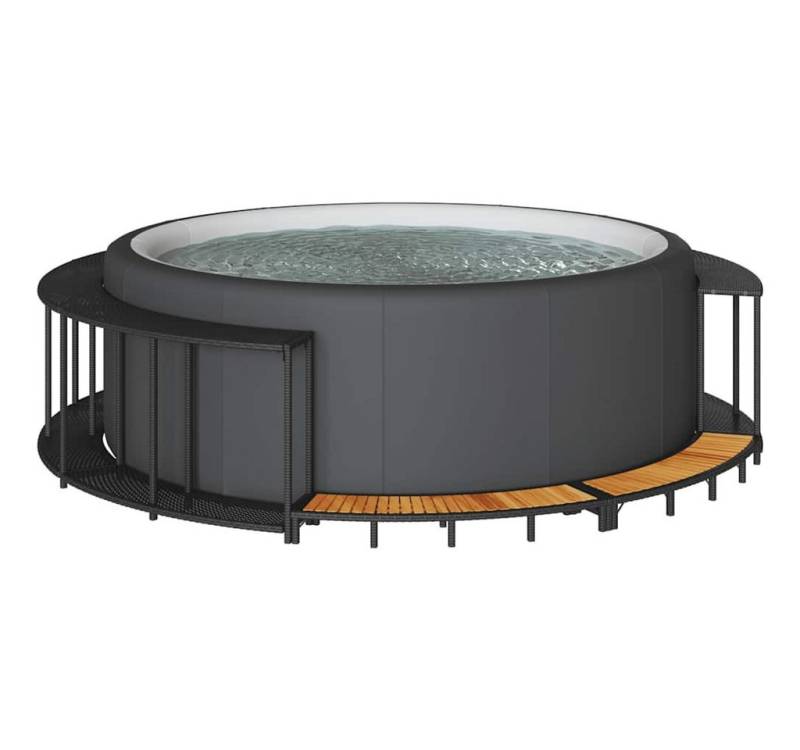 vidaXL Poolleiter, Whirlpool-Umrandung mit Stauraum Holztreppe Schwarz Poly Rattan von vidaXL