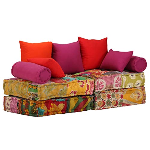 vidaXL Pouf 2-Sitzer Modular Patchwork Stoff Sofa Bodenkissen Sitzpouf Lounge von vidaXL