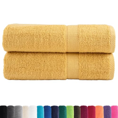 vidaXL Premium Duschtücher 2 STK., Badetücher Saugfähig, Saunatuch mit Schlaufen, Duschtuch Gästetücher Handtücher, Golden 70x140cm 600g/m² 100% Baumwolle vidaXL Premium Duschtücher 2 STK., Badetücher Saugfähig, Saunatuch mit Schlaufen, Duschtuch Gästetücher Handtücher, Golden 70x140cm 600g/m² 100% Baumwolle von vidaXL