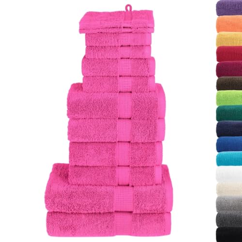 vidaXL Premium Handtuch Set 12-TLG., 2 Waschlappen 2 Seifentücher 2 Gästetücher 4 Handtücher 2 Duschtücher, Badetuch Saugfähig Maschinenwaschbar, Rosa 600g/m² 100% Baumwolle von vidaXL