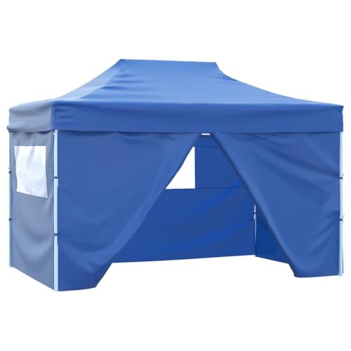 vidaXL Profi Partyzelt Faltbar mit 4 Seitenwänden Wasserbeständig Pavillon Festzelt Gartenzelt Bierzelt Faltpavillon Garten 3x4m Stahl Blau von vidaXL