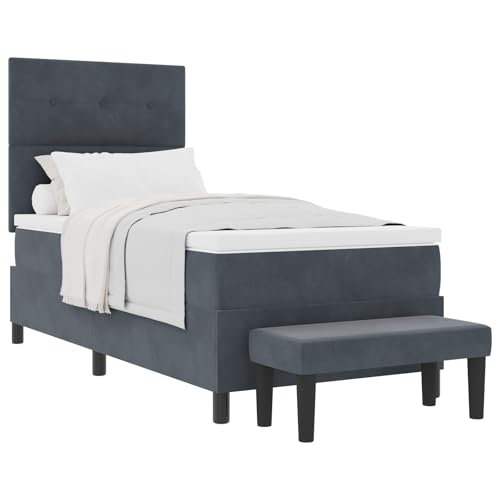vidaXL Boxspringbett mit Matratze & Bank Dunkelgrau 90x200 cm Samt von vidaXL