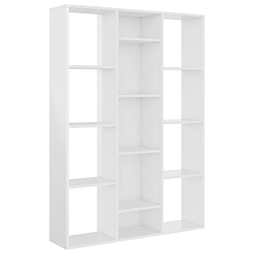 vidaXL Raumteiler Bücherregal 13 Fächer Wandregal Standregal Aktenregal Raumtrenner Büroregal Bücherschrank Hochglanz-Weiß 100x24x140cm Holzwerkstoff von vidaXL