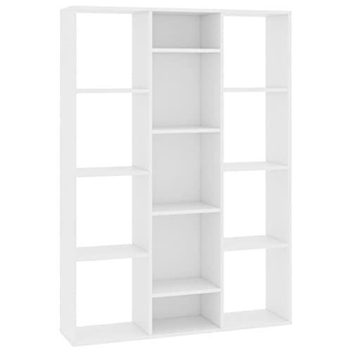 vidaXL Raumteiler Bücherregal 13 Fächer Wandregal Standregal Aktenregal Raumtrenner Büroregal Regal Bücherschrank Weiß 100x24x140cm Holzwerkstoff von vidaXL