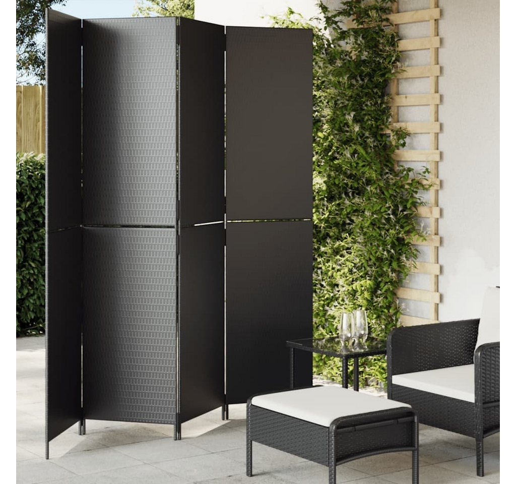 vidaXL Raumteiler Paravent 4-tlg. Schwarz Poly Rattan, 1-tlg. von vidaXL