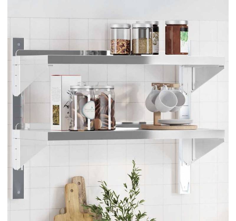 vidaXL Regal, Wandregal mit 2 Böden 75x30x60 cm Silbern Edelstahl von vidaXL
