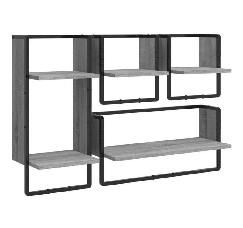 vidaXL Regal 4-tlg. Wandregal-Set mit Stangen Grau Sonoma Holzwerkstoff, 4-tlg. von vidaXL