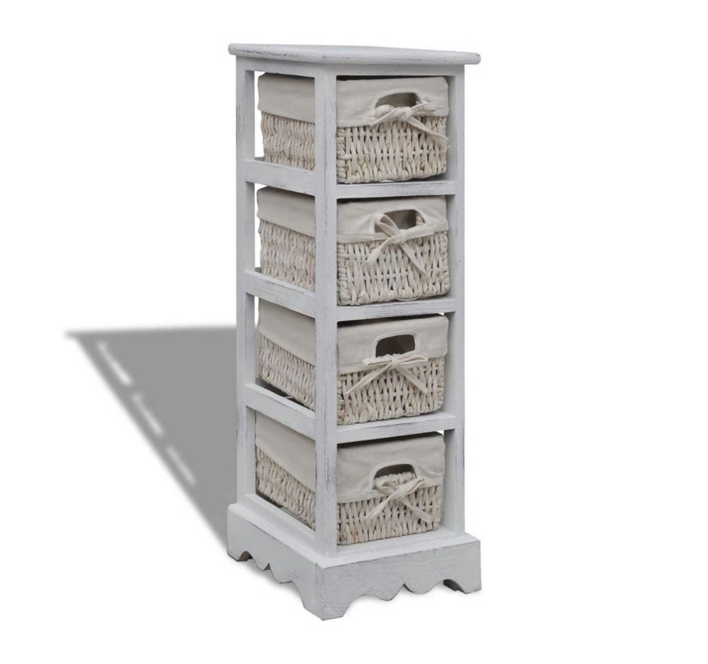 vidaXL Regal Holz-Schränkchen mit 4 Flechtkörben Weiß von vidaXL